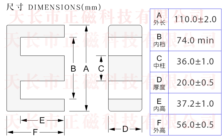 磁芯EE110/56/20尺寸图
